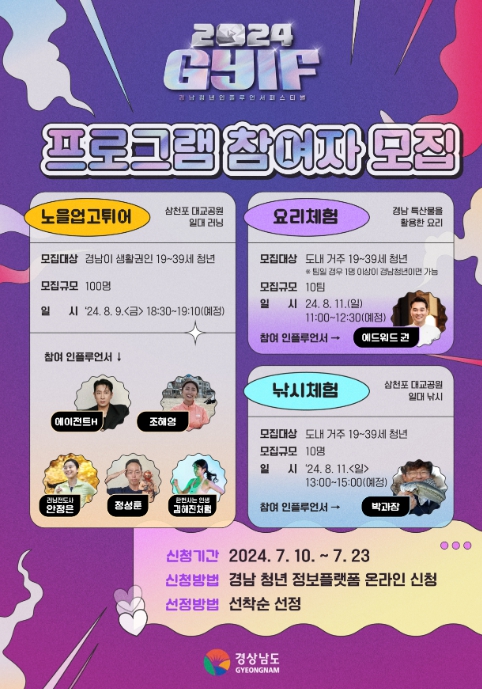 ‘경남 청년 인플루언서 페스티벌’ 프로그램 참여자 모집 포스터