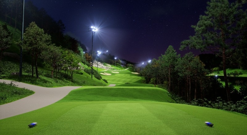 골프존이 2024년 투비전NX 업그레이드를 진행했다고 밝혔다. 사진은 투비전NX 야간라운드 화면