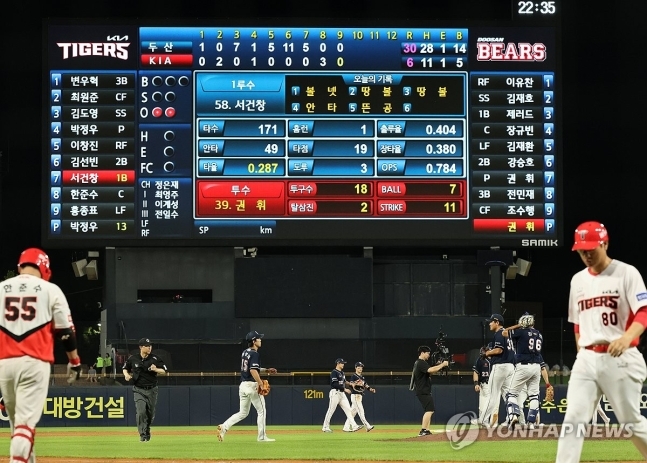 두산, KIA 상대로 KBO 역대 최다득점 기록하며 승리