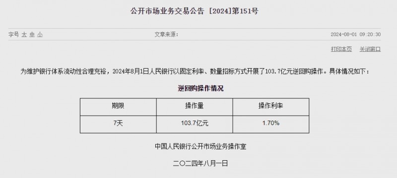 중국 인민은행 유동성 2247.3억위안 순회수...이번주 871.8억위안 순공급