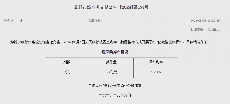 중국 인민은행 유동성 3009억위안 순회수..이번주 7810.5억위안 만기 예정