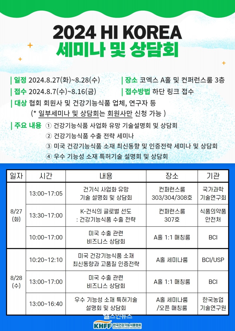 2024 HI KOREA 세미나·상담회 안내 포스터 (한국건강기능식품협회 제공)