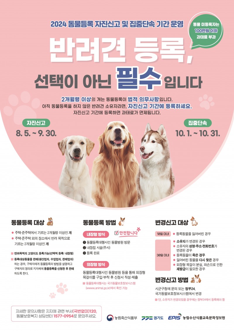 용인특례시, 9월 30일까지 동물등록 자진신고 기간 운영