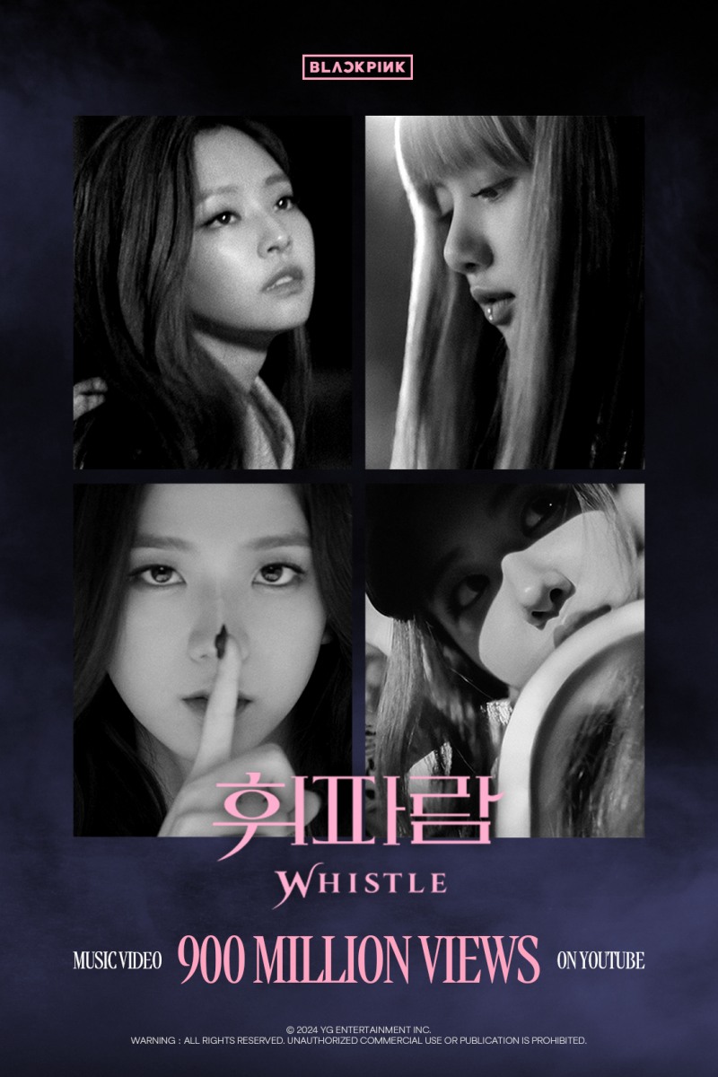 블랙핑크, ‘휘파람’ 뮤직비디오 9억 뷰 돌파…'유튜브 퀸' 저력 굳건