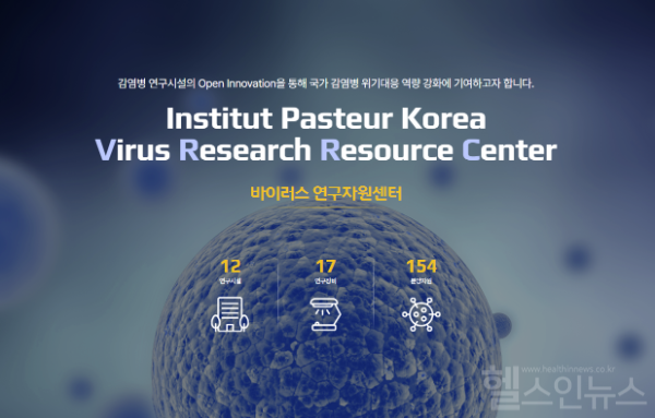 한국파스퇴르연구소 바이러스 연구자원센터 홈페이지 화면