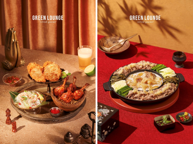 ‘아워홈 그린 라운지’ 가을 시즌 신메뉴, 타이 스트릿 샘플러(왼쪽), 도가니수육 모듬찜(오른쪽) / 사진=아워홈 제공