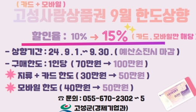 고성사랑상품권이 크게 쏜다! 9월 한 달간 최대 20% 혜택!