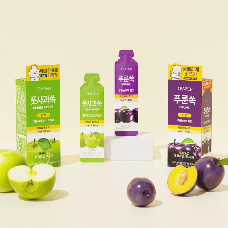 티젠, 곰돌찡 토끼찡과 콜라보한 ‘푸룬쏙, 풋사과쏙’ 올리브영 입점