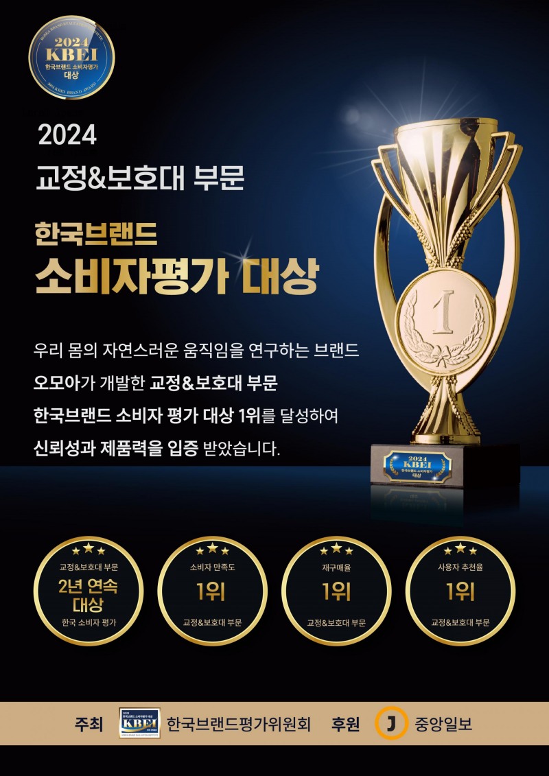 체형교정&보호대 브랜드 '오모아' 한국브랜드 소비자평가 대상 3년 연속 1위 수상