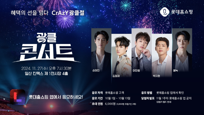 롯데홈쇼핑은 오는 3일(목)부터 13일(일)까지 11일간 연중 최대 행사 '광클절'을 개최하고, 트롯 콘서트 초대권, 300억 쇼핑 지원금, 매일 골라 받는 사은품 등 창사 이래 최대 규모의 쇼핑 혜택을 제공한다.