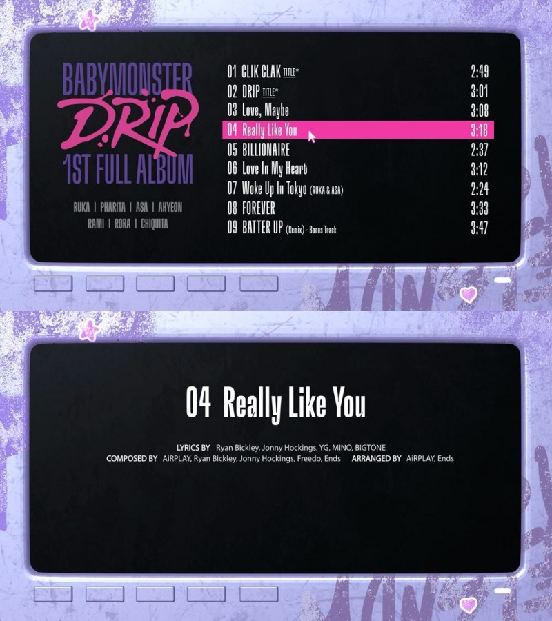 베이비몬스터, 정규 1집 네 번째 트랙 'Really Like You' 일부 공개…90년대 힙합 R&B로 색다른 시도