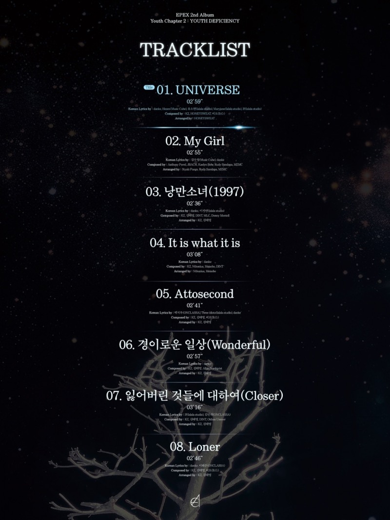 이펙스, 정규 2집 트랙리스트 공개…타이틀곡 ‘UNIVERSE’ 포함 8곡 수록