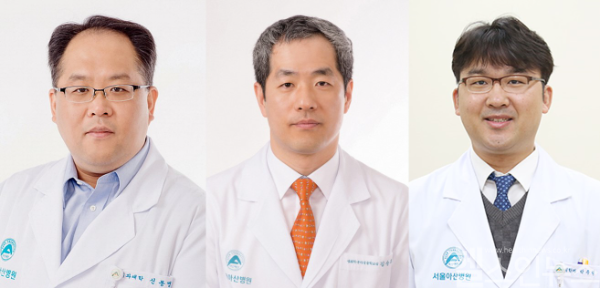 (왼쪽부터) 신동명 울산의대 서울아산병원 세포유전공학교실 교수, 김승후 생화학분자생물학교실 교수, 박주현 비뇨의학과 교수 (서울아산병원 제공)