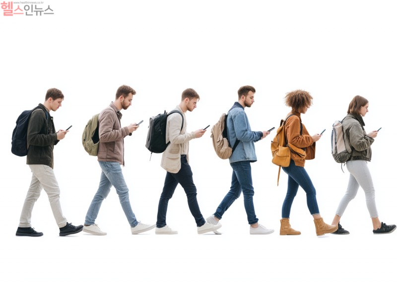거리에 나가보면 모든 사람들이 스마트폰을 보고 있다. 앞에 사람이 와도 모른 채 부딪히기도 한다. (AI생성이미지)