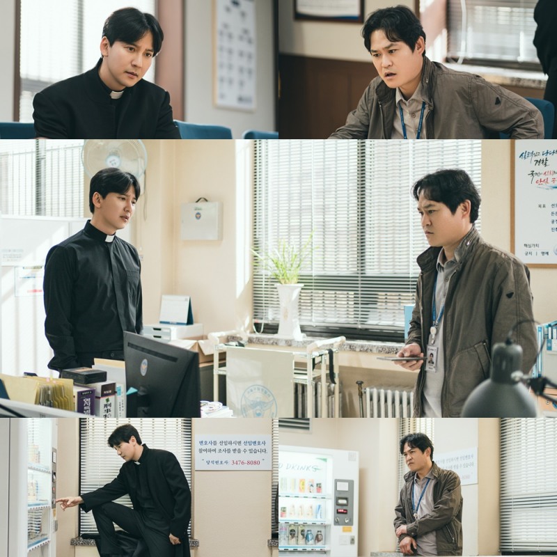 ‘열혈사제2’ 격분한 김남길 VS 황당한 김성균, 불안감 엄습 경찰서 투 샷 공개