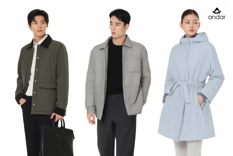 좌측부터 매트웜 패딩 자켓, 시티웜 패딩 자켓, 윈터 윈드자켓 (안다르 제공)