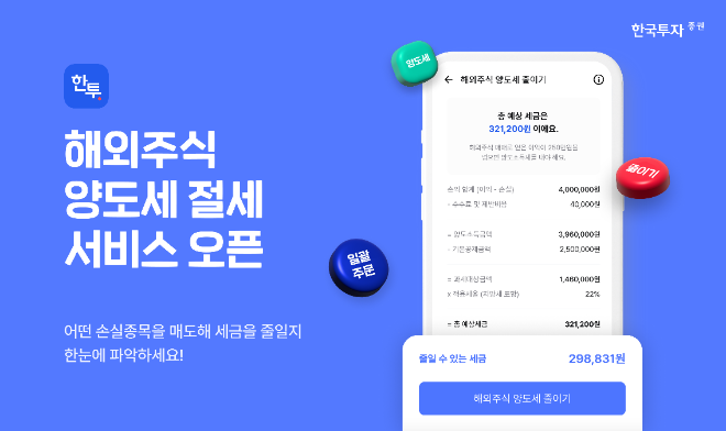 한국투자증권은 모바일 트레이딩 시스템 '한국투자' 앱을 통해 해외주식 양도소득세 절세 서비스를 제공한다고 밝혔다. ⓒ 한국투자증권