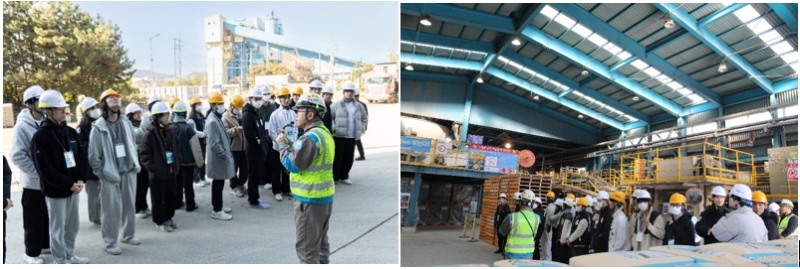 김정옥 삼표산업 화성 몰탈공장 공장장이 현장교류형 산학투어에 참석한 서울대학교 건축학과 학생들에게 주요 생산 공정 라인투어를 통해 제품의 이해도를 높혔다. (사진 제공=삼표그룹)