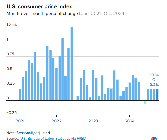 (상보) 미 10월 CPI 전월비 0.2% 올라 예상 부합
