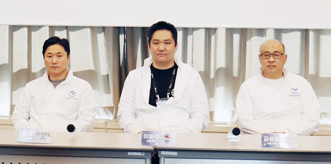 왼쪽부터 그라비티 유준 사업 팀장, 이희수 사업 팀장, 김성진 사업 PM. 사진 제공 : 그라비티
