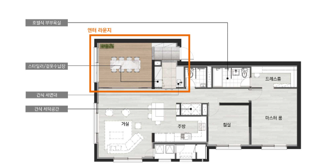 2024 굿디자인 어워드에서 브론즈상을 수상한 롯데건설의 신평면 엔터라운지. ⓒ 롯데건설