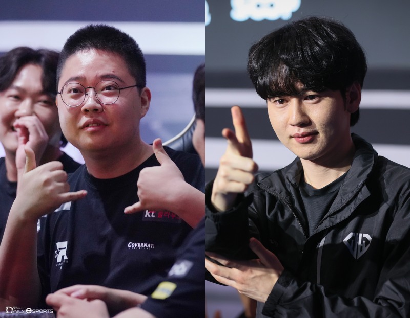 kt 롤스터 박찬화(왼쪽)와 WH게이밍 이원주.