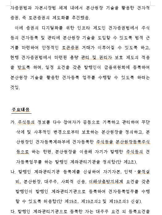 토큰증권 법제화 법안 발의...블록체인 기반 토큰증권 시장 만들도록 노력 - 야당 의원