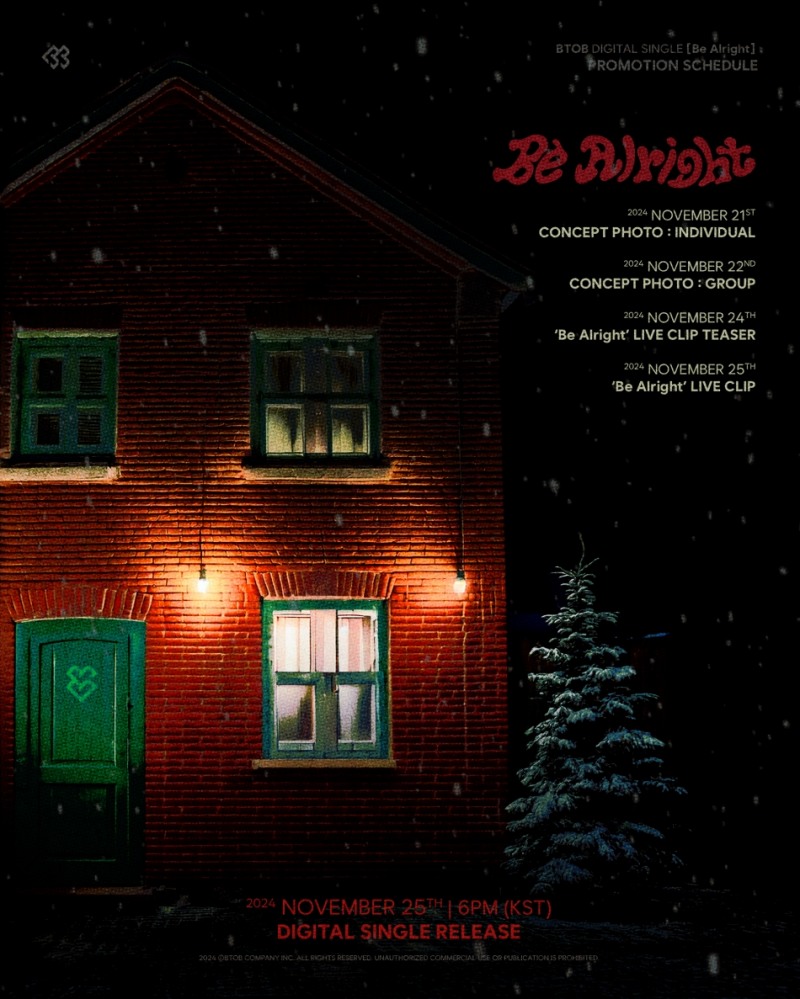 비투비, 25일 신곡 'Be Alright' 발매…연말 따뜻하게 물들일 '감성 치유송'