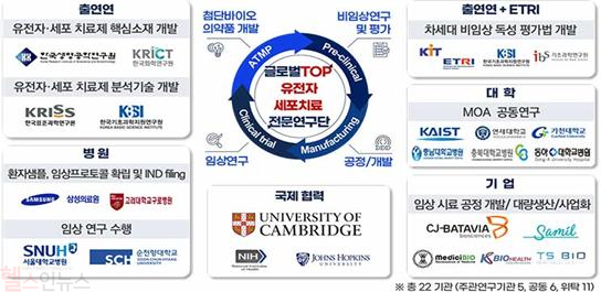 글로벌 TOP 유전자·세포치료 전문연구단 협력체계 (한국생명공학연구원 제공)