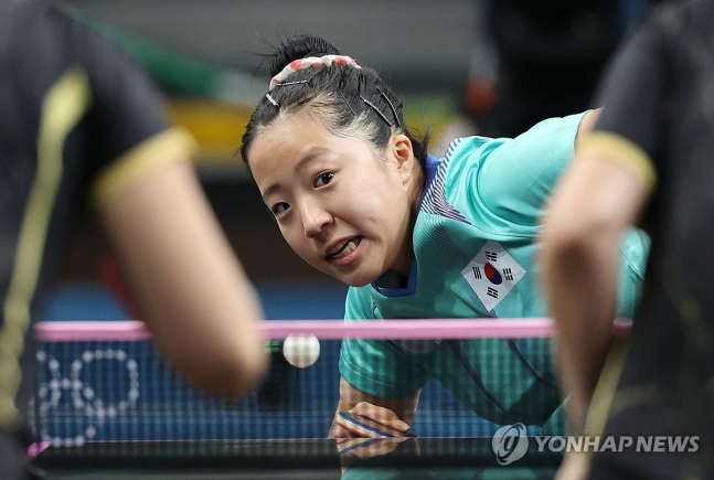 신유빈 파리올림픽 때 경기 장면