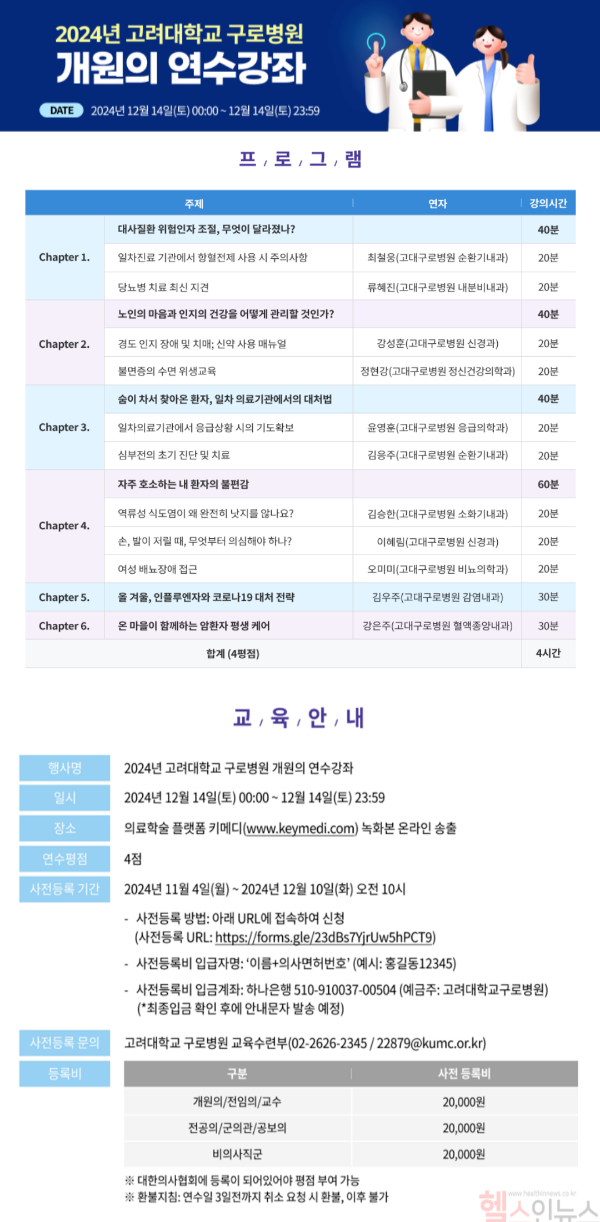 2024년 고려대학교 구로병원 개원의 연수강좌 포스터 (고대구로병원 제공)