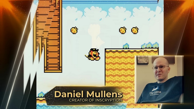 자신과 관련 없는 가짜 게임 인터뷰를 진행한 '인스크립션' 개발자(출처='디볼버 딜레이드' 2024 영상 캡처).