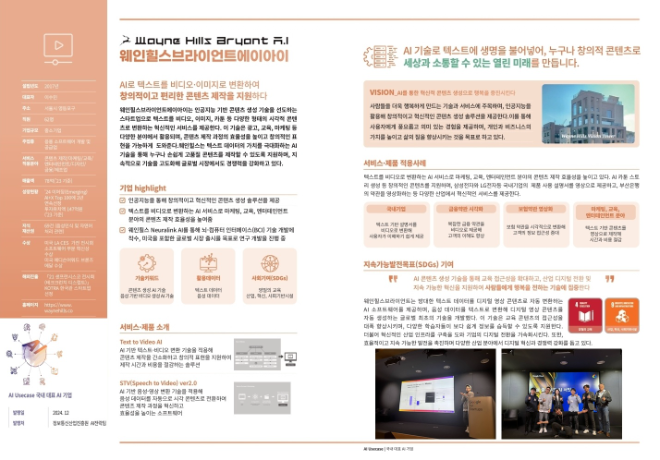웨인힐스브라이언트 에이아이, 2024 국내 대표 AI 기업 선정