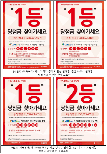 동행복권 “로또복권 1등 당첨금 찾아가세요!”
