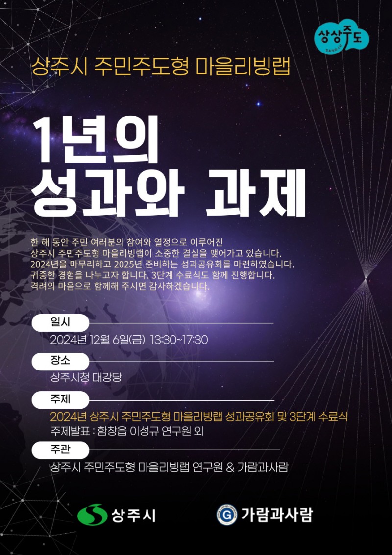 상주시 주민주도형 마을리빙랩 성과공유회 및 3단계 수료식 개최