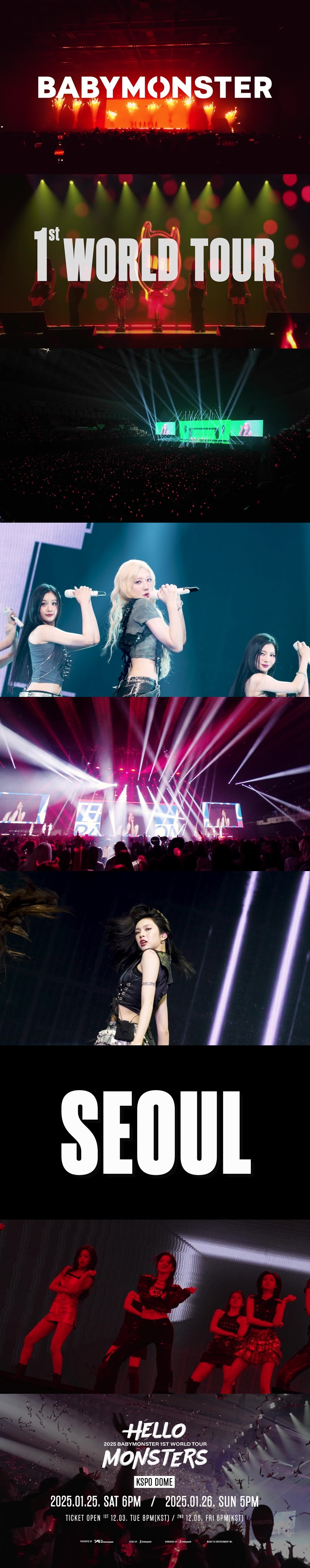 베이비몬스터, 서울 콘서트 일반 예매 6일 오픈…공연 스팟 영상+포스터 공개
