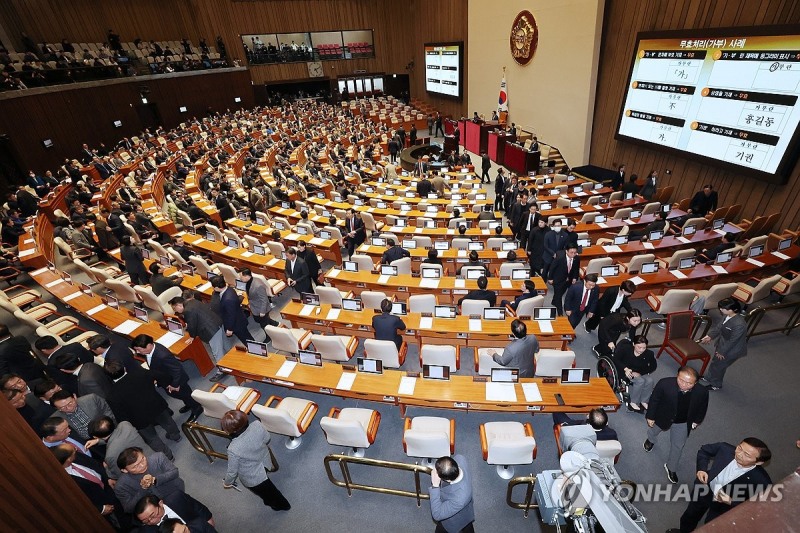 여당 의원들, 김건희 특검법 표결 후 대부분 퇴장.(사진=연합뉴스)