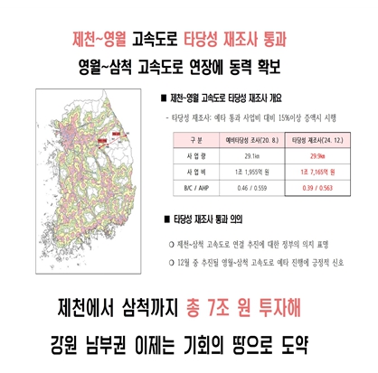 제천~영월 고속도로 타당성 재조사 통과, 영월~삼척고속도로 연장에 동력확보