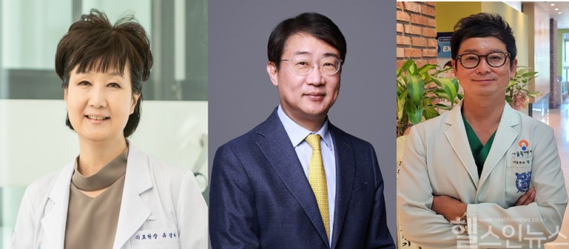 (왼쪽부터) 유경하 이화의료원 의료원장, 차봉수 대한당뇨병학회 이사장, 황재홍 대한구강악안면임플란트학회 회장 (한국의학바이오기자협회 제공)