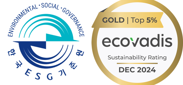 한국ESG기준원 로고(좌측), 에코바디스 지속가능성 평가 골드 엠블럼 (삼양그룹 제공)