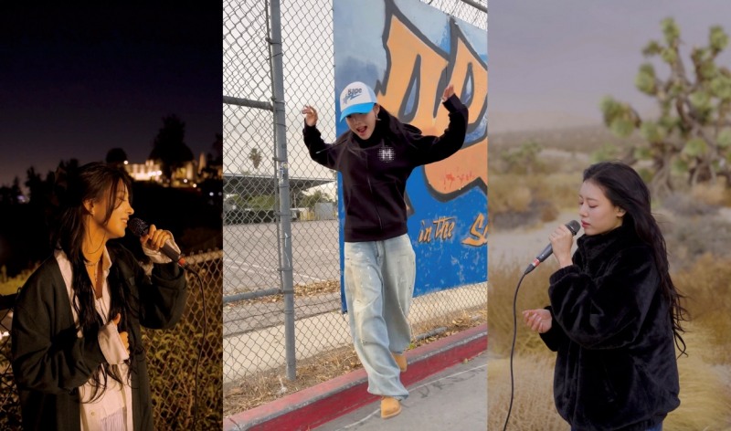 (좌측부터) 어블룸 공식 SNS채널에 게시된 아란, 새나, 시오의 노래와 춤 커버영상 이미지 (사진=매시브이엔씨 제공)