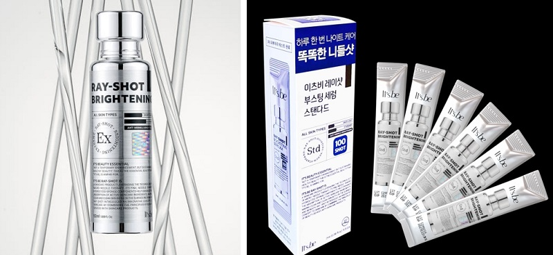 사진: 제이제이글로벌그룹이 태국과 베트남 수출 계약을 체결한 ‘이츠비 레이샷 브라이트닝 익스트림’(왼쪽)과 GS25에 납품한 ‘이츠비 레이샷 부스팅 세럼 스탠다드’ (오른쪽)