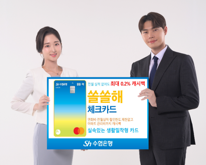 Sh수협은행(은행장 신학기)은 전월실적이 없어도 최대 0.2% 캐시백 혜택을 제공하는 ‘쏠쏠해 체크카드’를 신규 출시했다고 6일 밝혔다. ⓒ Sh수협은행