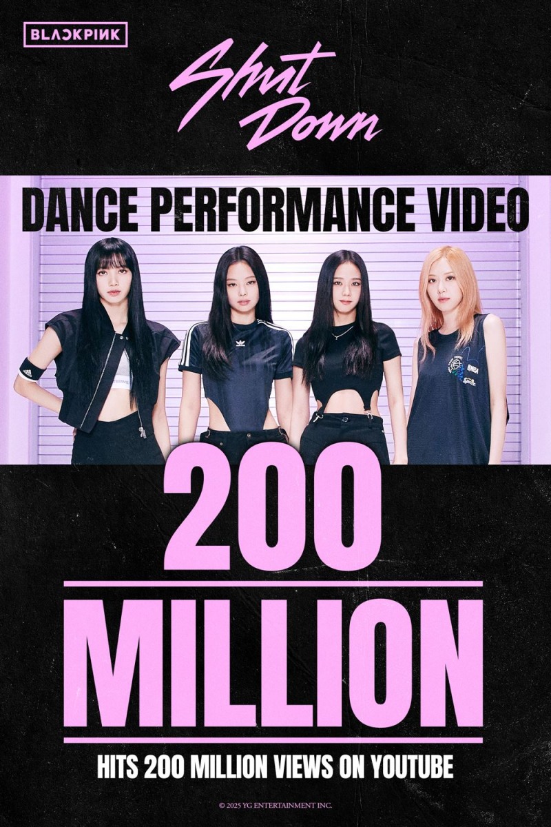 '유튜브 퀸' 블랙핑크, 'Shut Down' 퍼포먼스 비디오 2억 뷰 돌파…꾸준한 인기몰이