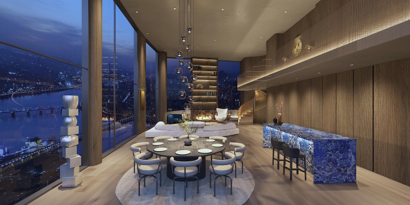 3개층으로 구성된 트리플렉스 펜트하우스 거실