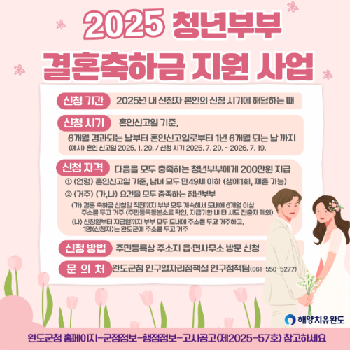 청년 부부 결혼 축하금 지원 사업 안내. ⓒ 완도군