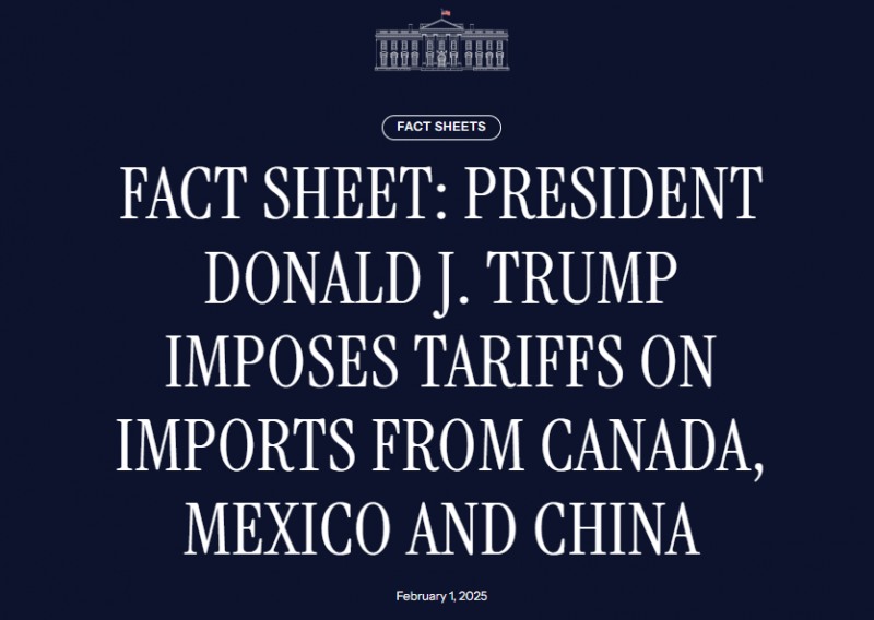 (상보) 백악관 "멕시코·캐나다산 제품에 25% 관세..중국산 제품 10% 관세"