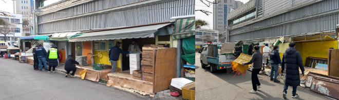 인천미추홀구청이 석바위시장 인근 불법 노점을 행정대집행 하고 있다. (인천미추홀구 제공)