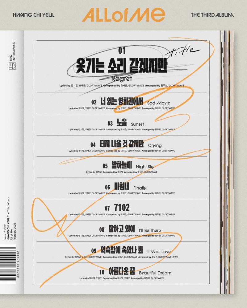 황치열, 정규 3집 트랙리스트 공개…타이틀곡은 '웃기는 소리 같겠지만'