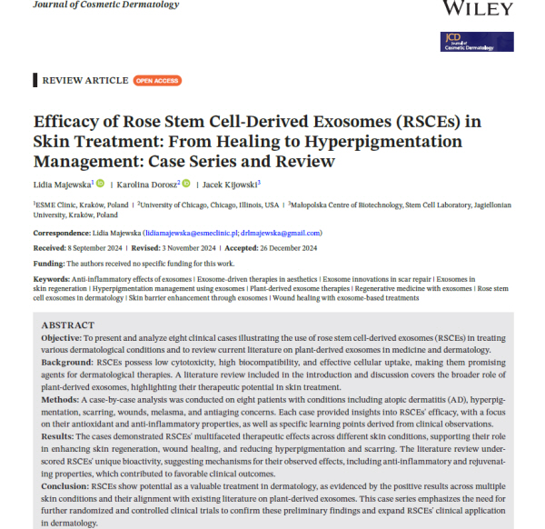엑소코바이오, 장미 줄기세포 엑소좀(RSCE™) 기술 피부과학 저널 JCD에 게재